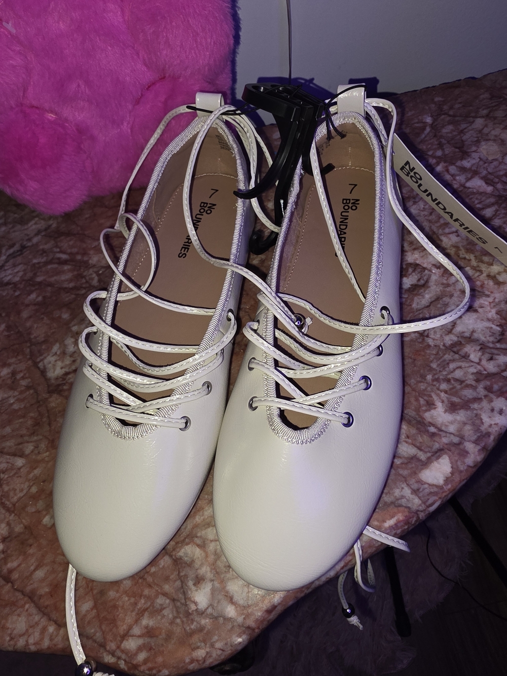 No Boundaries Cream Lace-Up Ballet Flats
